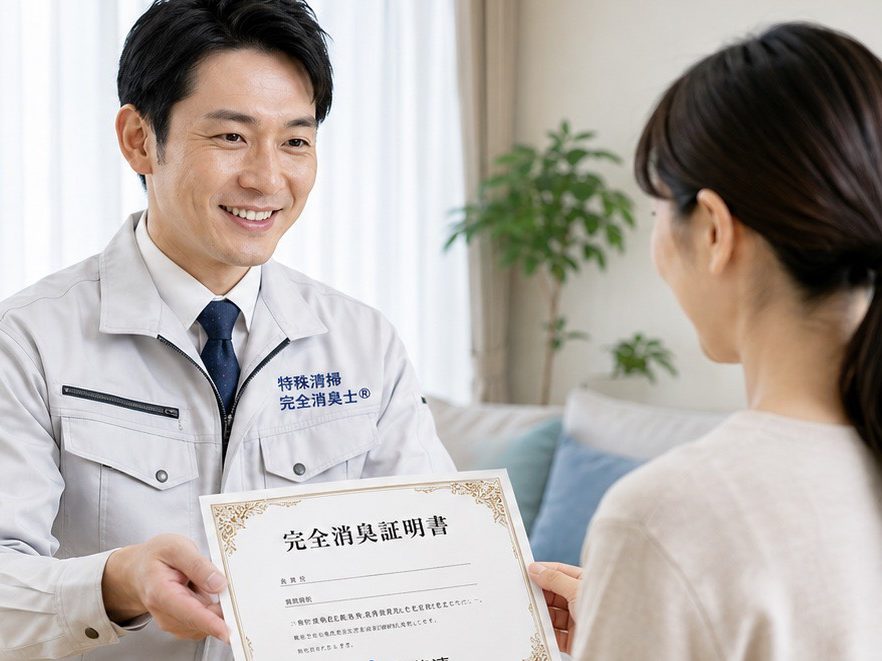 完全消臭施工証明書をご遺族にお渡しする認定事業者